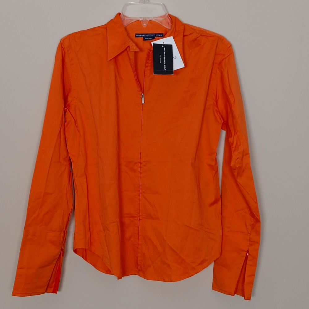 RALPH LAUREN GOLF Orange Long Sleeve Zip up Collared Shirt, size 12